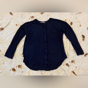 Ann Taylor LOFT Navy long sleeve button down top Size M